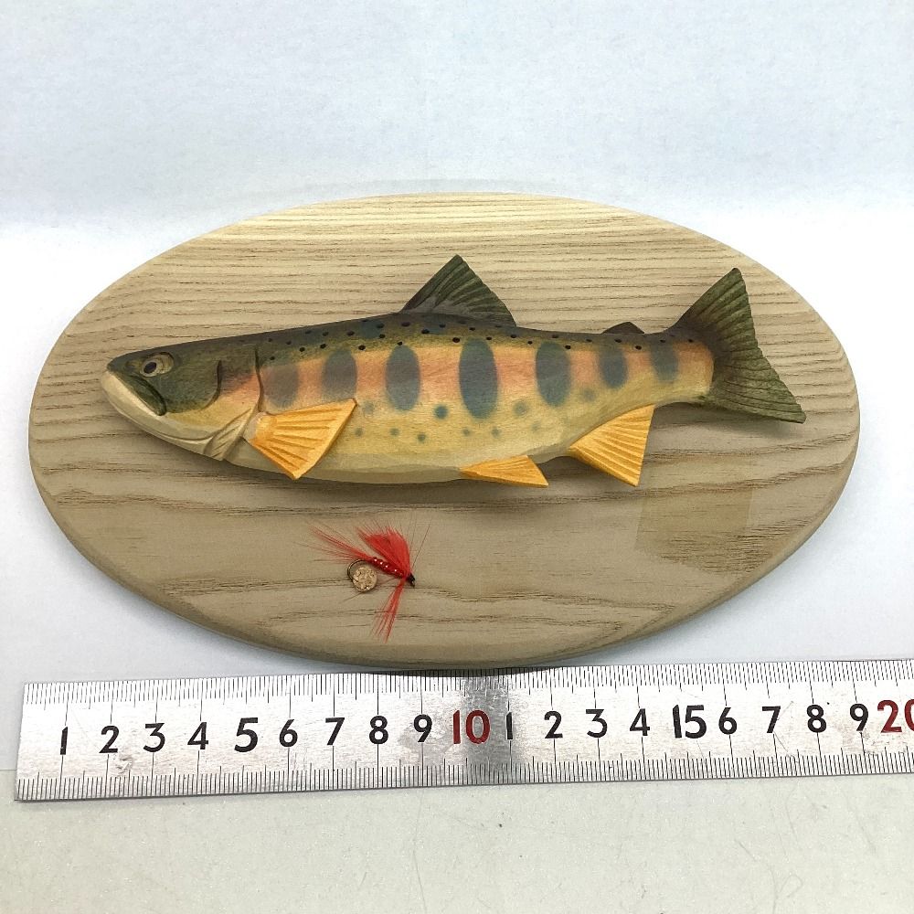釣り用品 釣り小物 木彫り 山女魚 ヤマメ 渓流魚 川魚 壁掛け