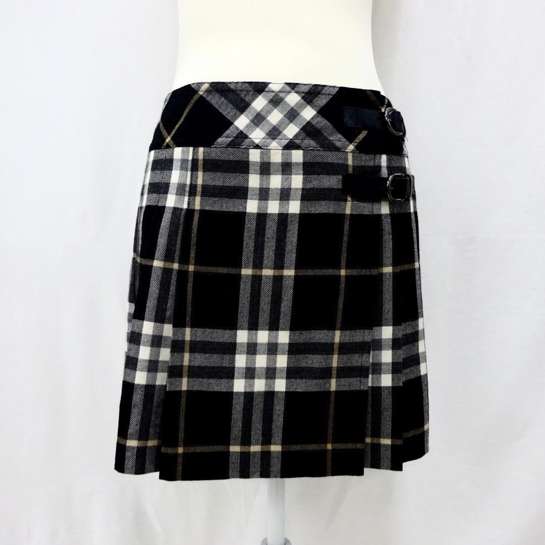 バーバリーブルーレーベル チェック プリーツスカート 牛革バックル