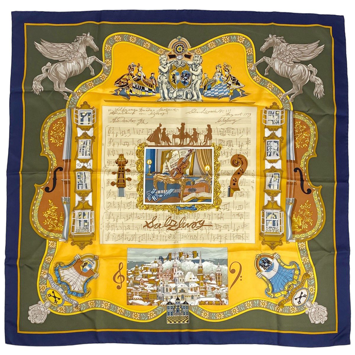 エルメス HERMES カレ 90 IN SALZBURG ザルツブルクにて スカーフ シルク ブルー レディース