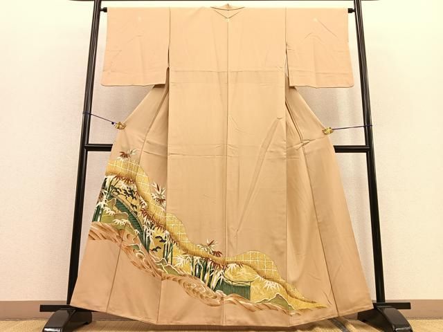 平和屋着物□豪華色留袖 駒刺繍 渡橋笹竹松文 金彩 正絹 逸品