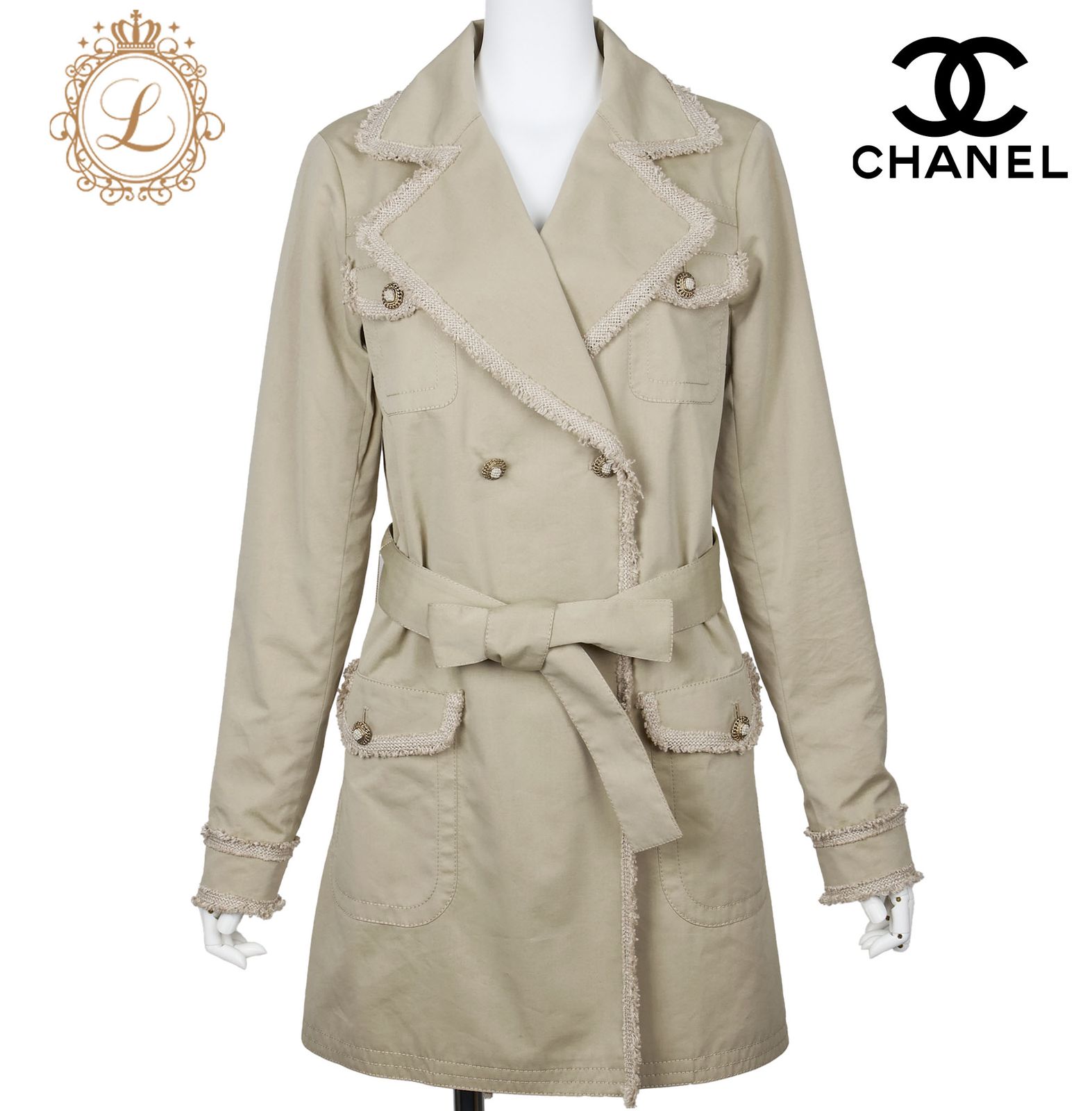 シャネル　ヴィンテージ　トレンチコート　ココボタン　ベージュ 返品可】CHANEL シャネル ココボタン ロングコート 34 ベージュ