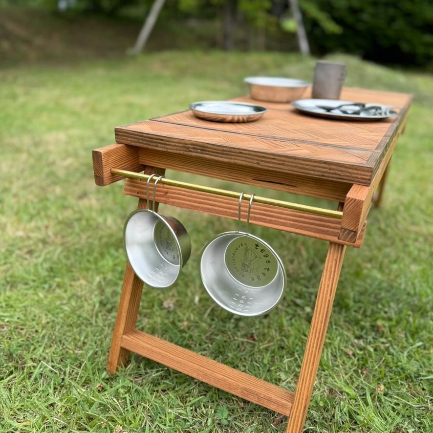 IGTテーブル 折りたたみローテーブル ヘリンボーン天板 チーク色 IGTテーブル 折りたたみローテーブル ヘリンボーン天板 チーク色