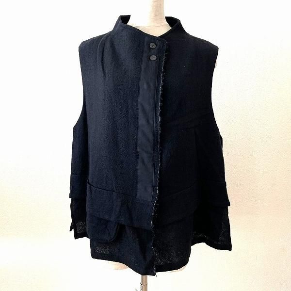 wnc ジウセンソユニコ 慈雨 Sensounico ベスト ジレ 40 黒 ウール 麻混