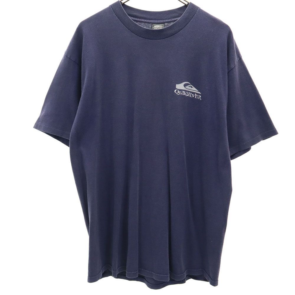 クイックシルバー 90s USA製 オールド バックプリント 半袖 Tシャツ L ネイビー Quiksilver メンズ 古着 【240329】  メール便可