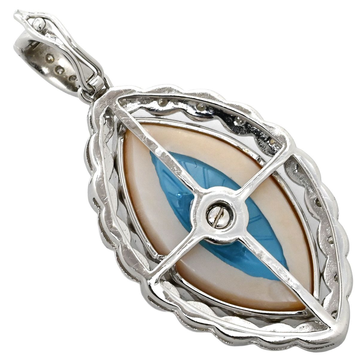 ペンダントトップ ブルートパーズ シェル ダイヤ K18WG ブルートパーズ ダイヤモンド ホワイトゴールド 青 ブルー 彫刻 ネックレストップ