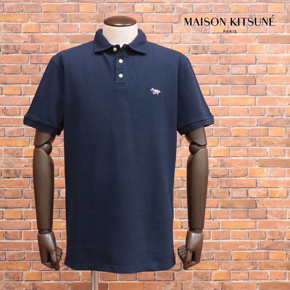 MAISON KITSUNE ポロシャツ 半袖 ネイビー 刺繍ロゴ XL