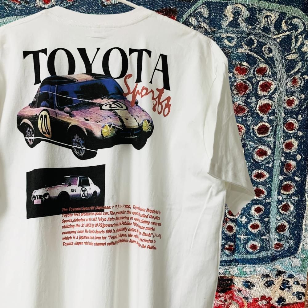 TOYOTA ティーシャツ 半袖 メンズ ヴィンテージリプリント L XL 白 新品未使用 レトロ 個性的 奇抜  攻め 前衛的 ビンテージリプリント 古着 好き プリントT 車オタク 半袖 Tシャツ 夏 新品 お洒