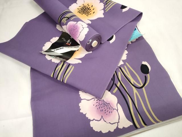 平和屋着物＊夏物 パリコレクション ファッションモデル デザイナー 山口小夜子 浴衣 反物 着尺 草花文 綿 ♥ DAAW7498zzz