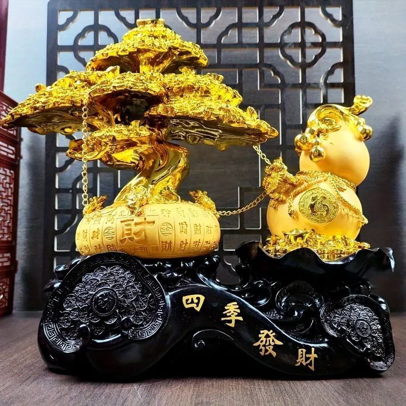 龍 ドラゴン 金のなる木 置物 オブジェ 繁栄 樹脂素材 高級感 運 開運