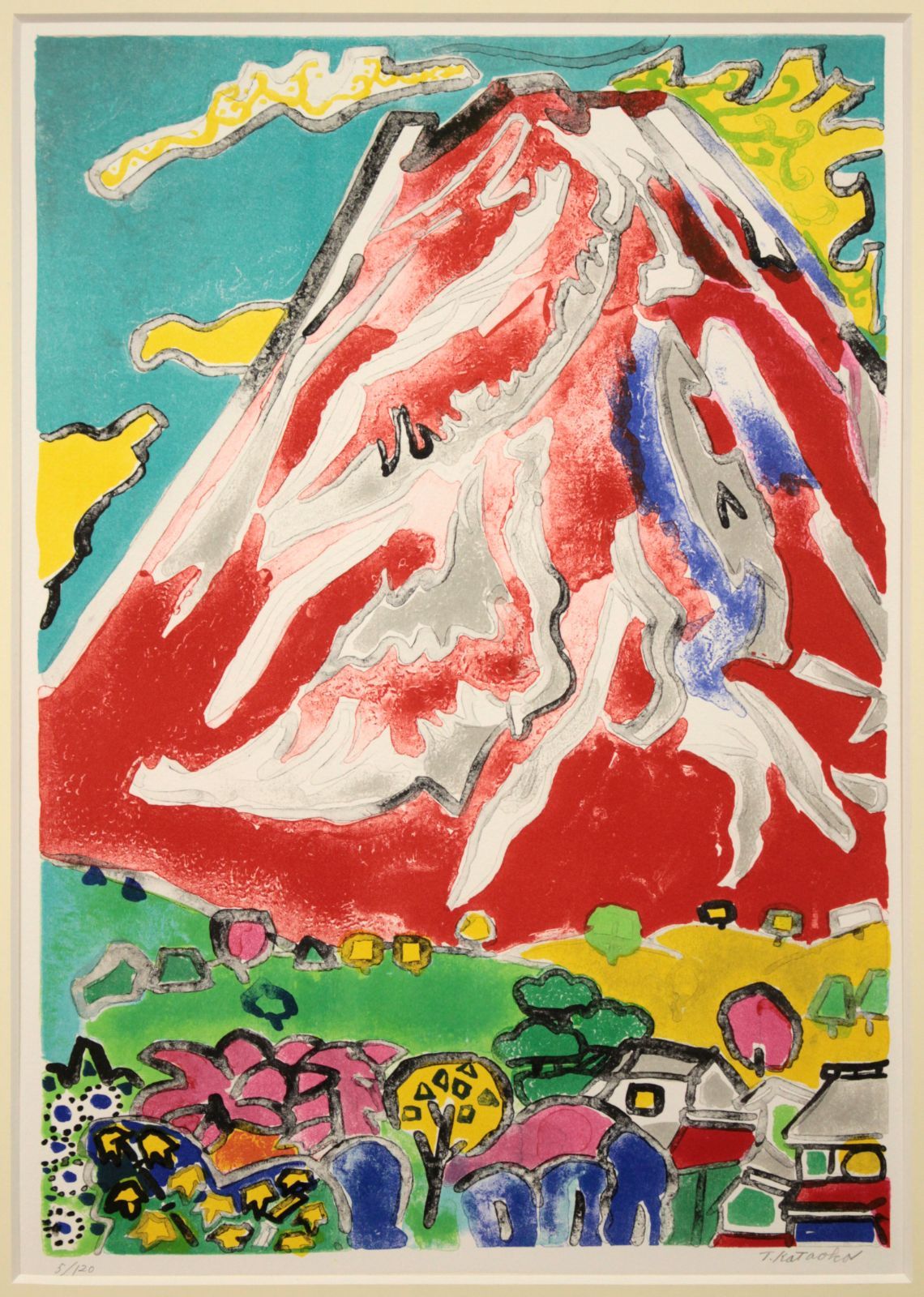 絵画 水彩画 リトグラフ 花 絵画 リトグラフ 版画 吉岡耕二 「黄色い背景のブーケ」 額