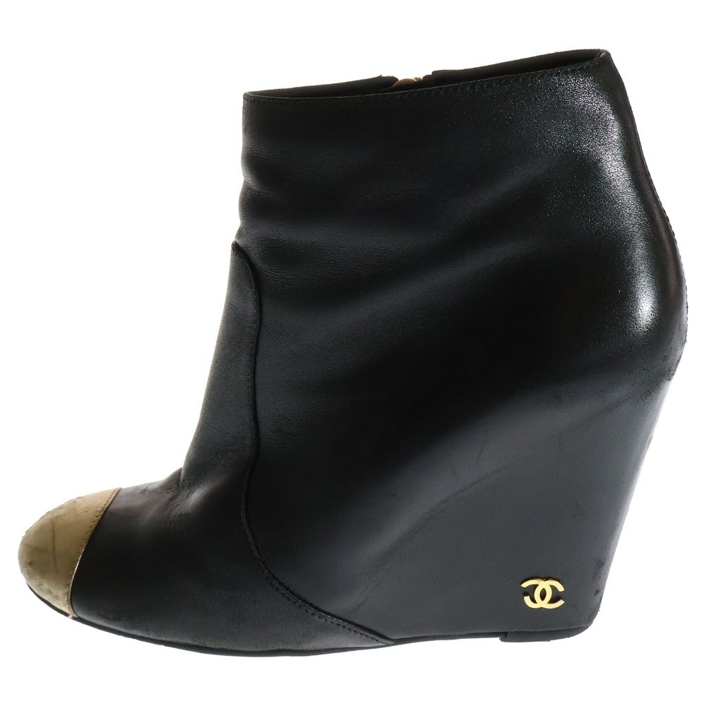 CHANEL シャネル ココマーク レザー ショートブーツ ブラック ゴールド レディース