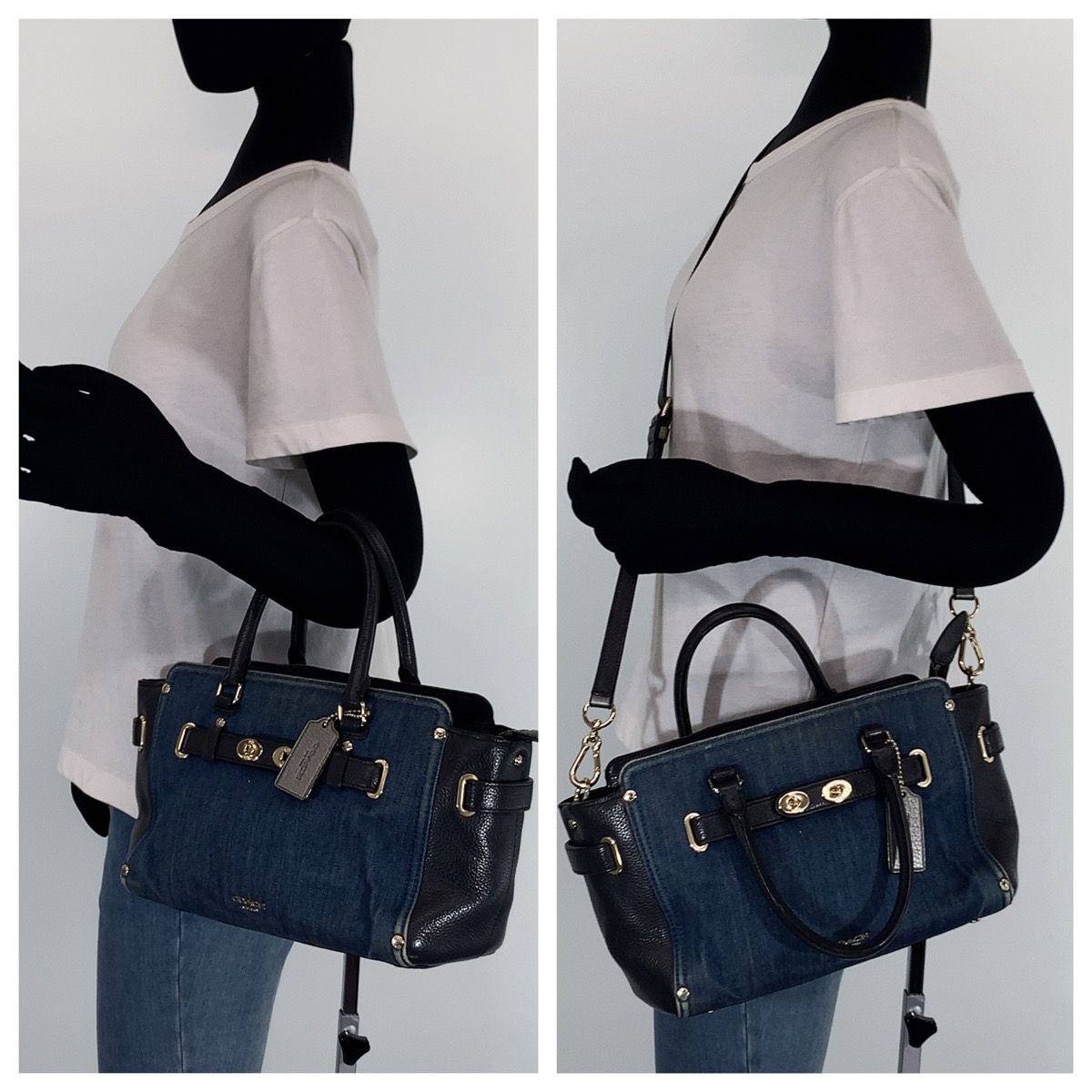 COACH コーチ スワッガー デニム 2WAY ショルダー ハンドバッグ 紺