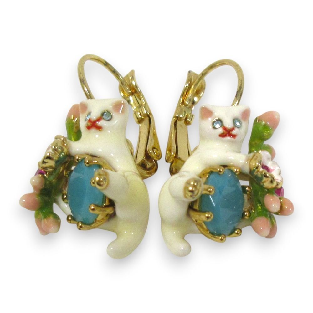 美品 Les Nereides レネレイド キャット 白猫モチーフ ピアス