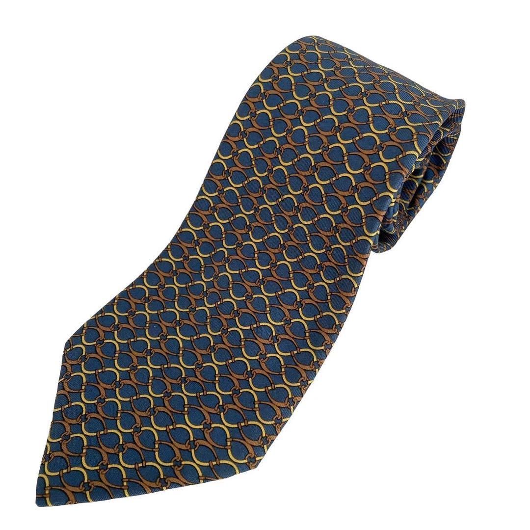 HERMES エルメス ネイビー 鎖柄 ネクタイ シルク製