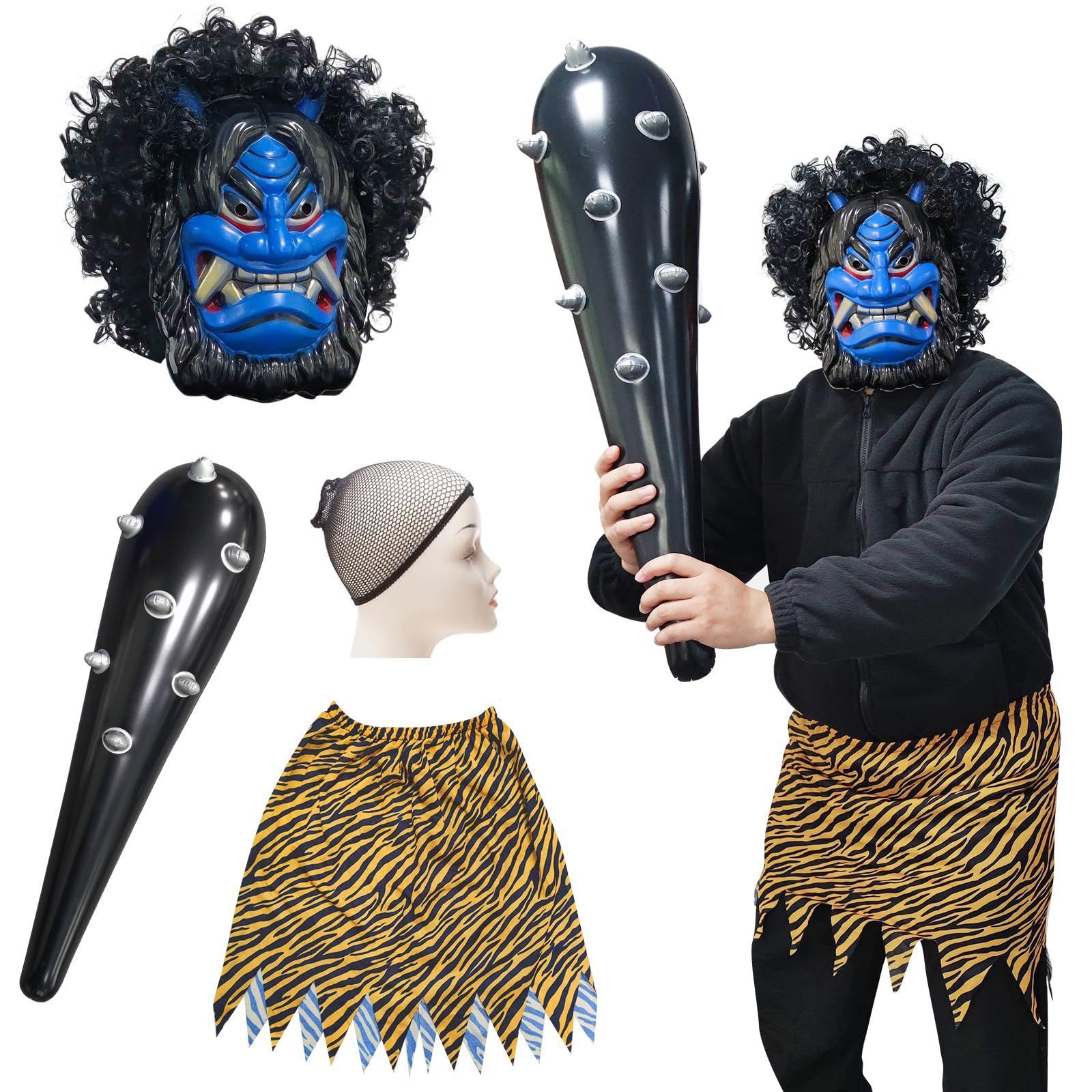 ［即発送］新品 節分 鬼コス 青鬼 お面＋こん棒 小物 2点セット コスチューム 即発送］新品 節分 鬼コス 青鬼 お面＋こん棒 小物 2点セット