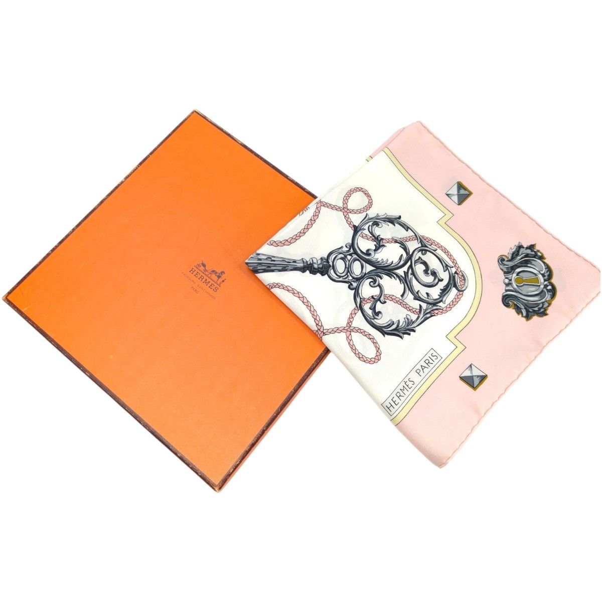 HERMES エルメス LES CLES THE KEYS RARE カレ90 スカーフ シルク ピンク 管理番号 10239