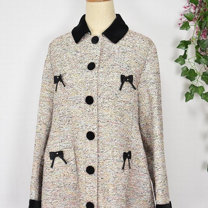 スーパービューティー ラメ ツイード ロング丈 コート ベロア リボン