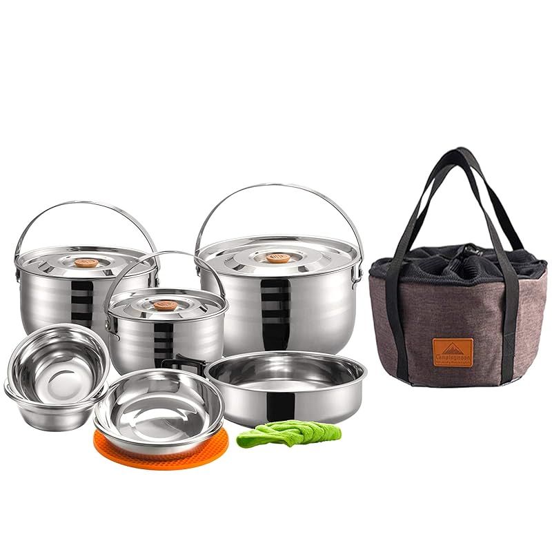 【特価商品】キャンピングムーン(CAMPING MOON) IH対応 ステンレス クッカー テーブルウェアー ステンレス吊り鍋 フライパン 計19点セット MC240