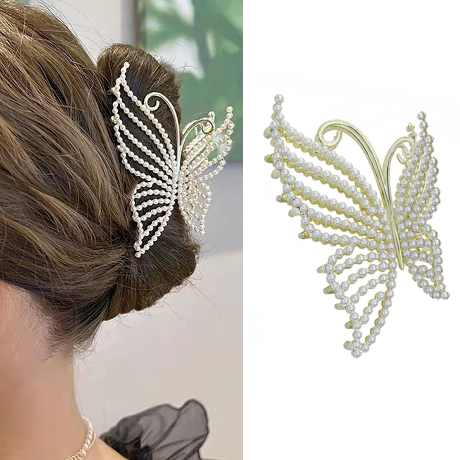 バンスクリップ ヘアクリップ オフィス シンプル ヘア 髪留め HAPVITAL 髪飾り クリップ 大きめ 韓国風 おしゃれ 贈り物 レディース用 パール バタフライ