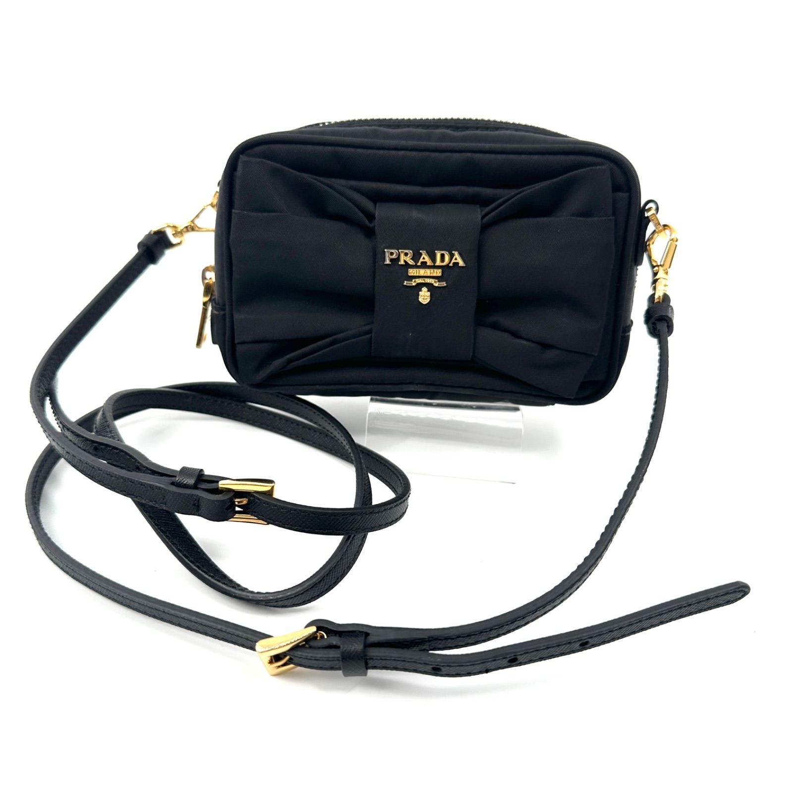 PRADA プラダ ナイロン ショルダーバッグ 黒 リボンデザイン ミニ