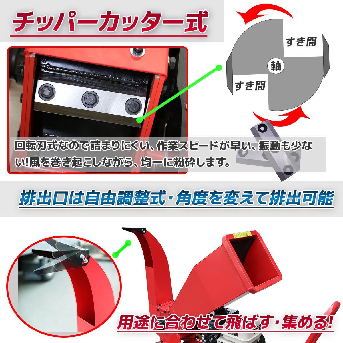 7.5馬力 排気量212cc エンジン式粉砕機 ウッドチッパー 万能高速粉砕 