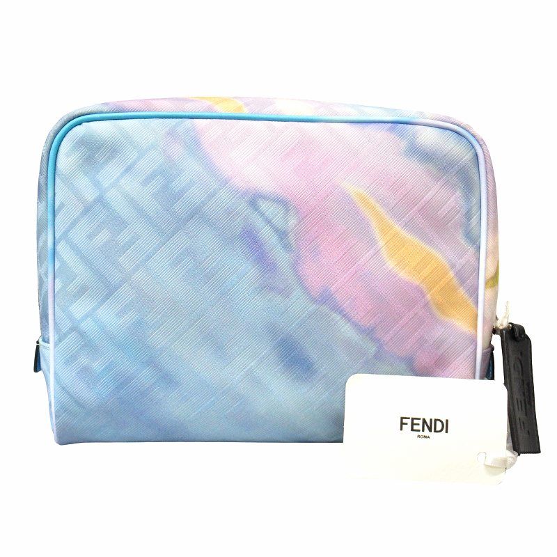 【未使用・タグ付き】FENDI ズッカ柄ポーチ　化粧ポーチ　ナイロンキャンパス地 未使用 フェンディ FENDI FFロゴ ズッカ柄 ジャガード コスメ ポーチ