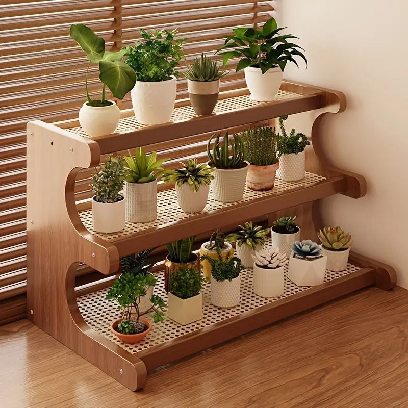 オープンシェルフ 収納棚 ディスプレイ棚 木製 排水機能付き 観葉植物 雑貨 ナチュラル 2段 3段 ストレージオーガナイザー 素朴 お洒落 カントリー デスクトップディスプレイ インテリア 和