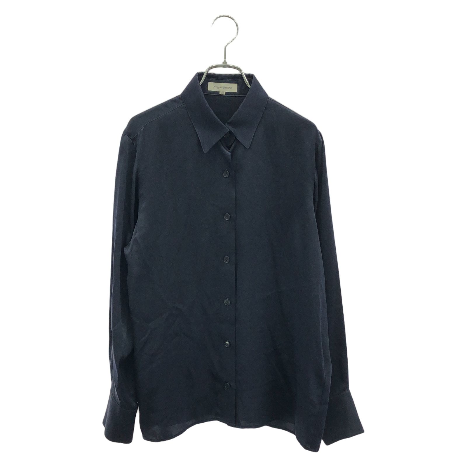 イヴ サンローラン YVES SAINT LAURENT 長袖シャツ シルクシャツ ネイビー シルク シルクシャツ レディース Used A