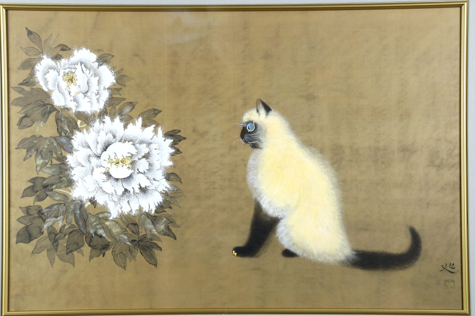 加山又造 岩絵具 肉筆『牡丹』表サイン(印譜) 共シール F4号 額装/b185 未