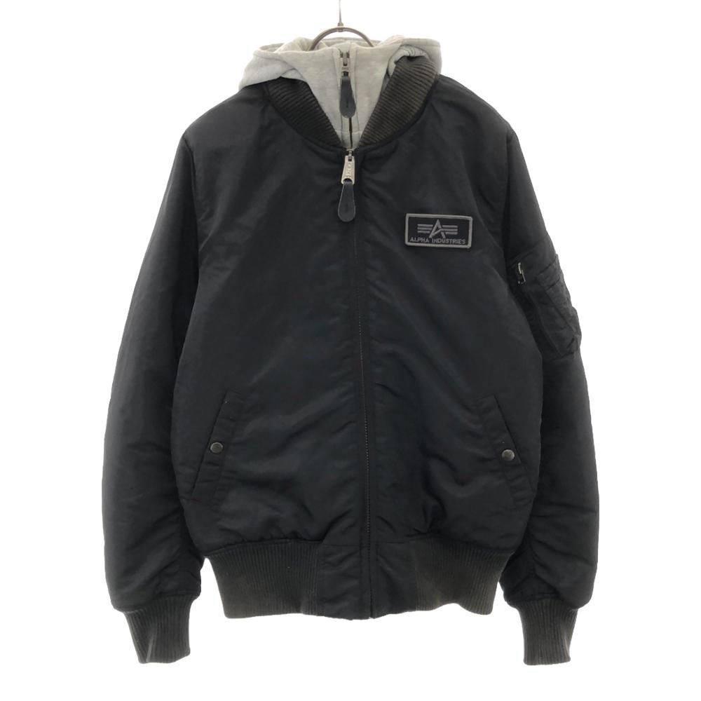 アルファインダストリーズ ロゴ ワッペン 刺繍 ロゴタグ 重ね着風 中綿 ジップジャケット MEDIUM ブラック ALPHA INDUSTRIES INC 裏地付き メンズ