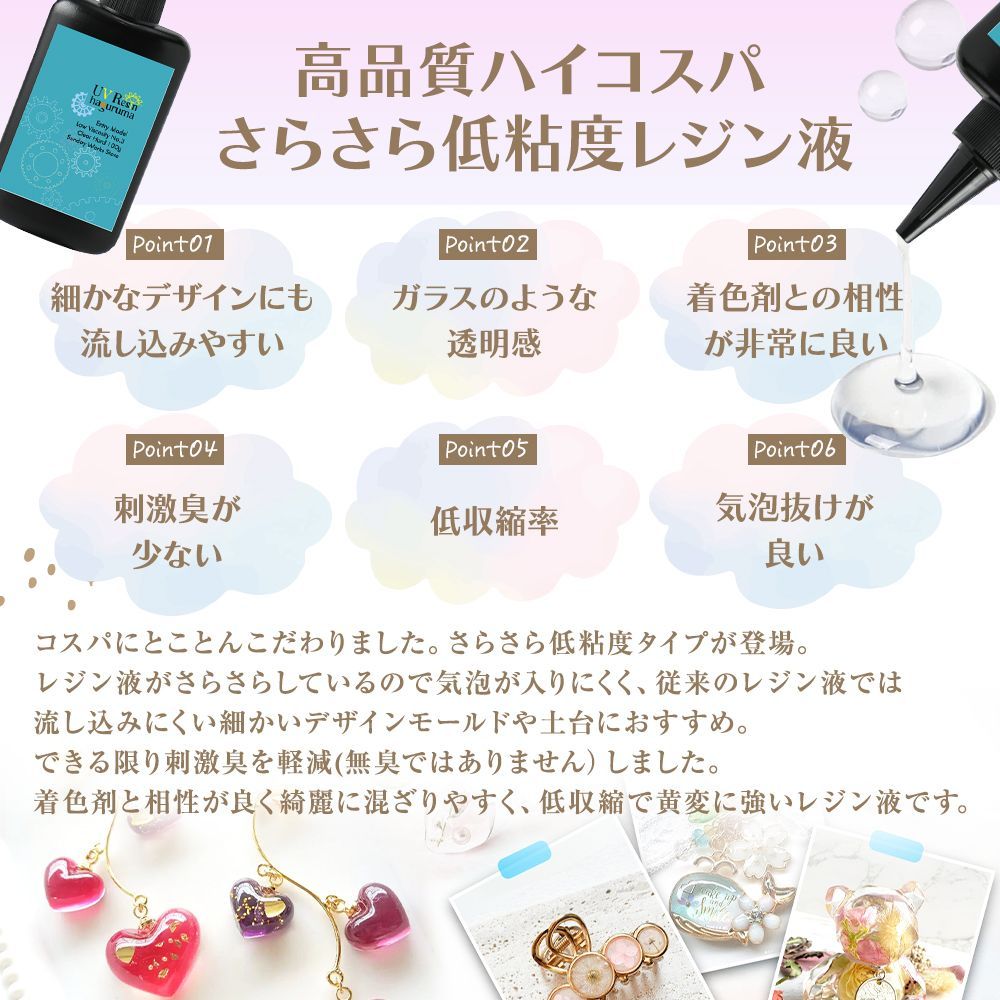 レジン液 大容量 100g クリアハード UVレジン液 扱いやすい粘度