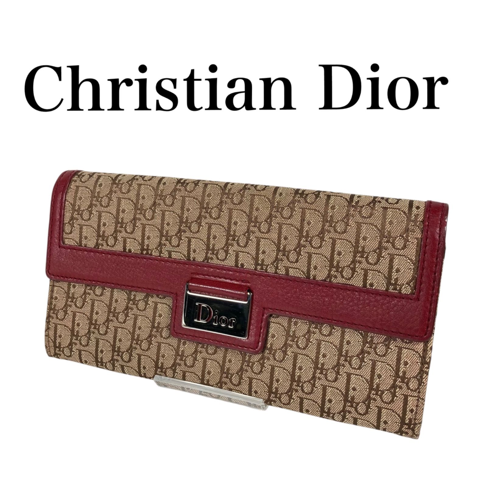 クリスチャンディオール 長財布 トロッター キャンバス×レザー 赤