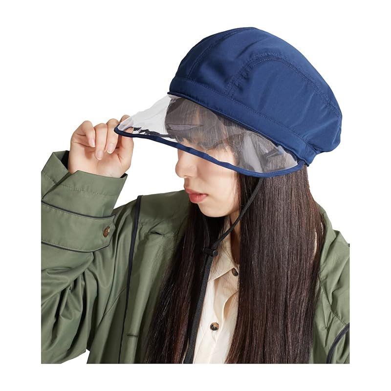 [ムーンバット] CYCLE HAT(サイクルハット) 風で飛ばないバイザークリップ付き レインハット レディース 透明 69552 (前つば透明 撥水 抗菌防臭すべり サイズ調整) ネイビーブルー 1