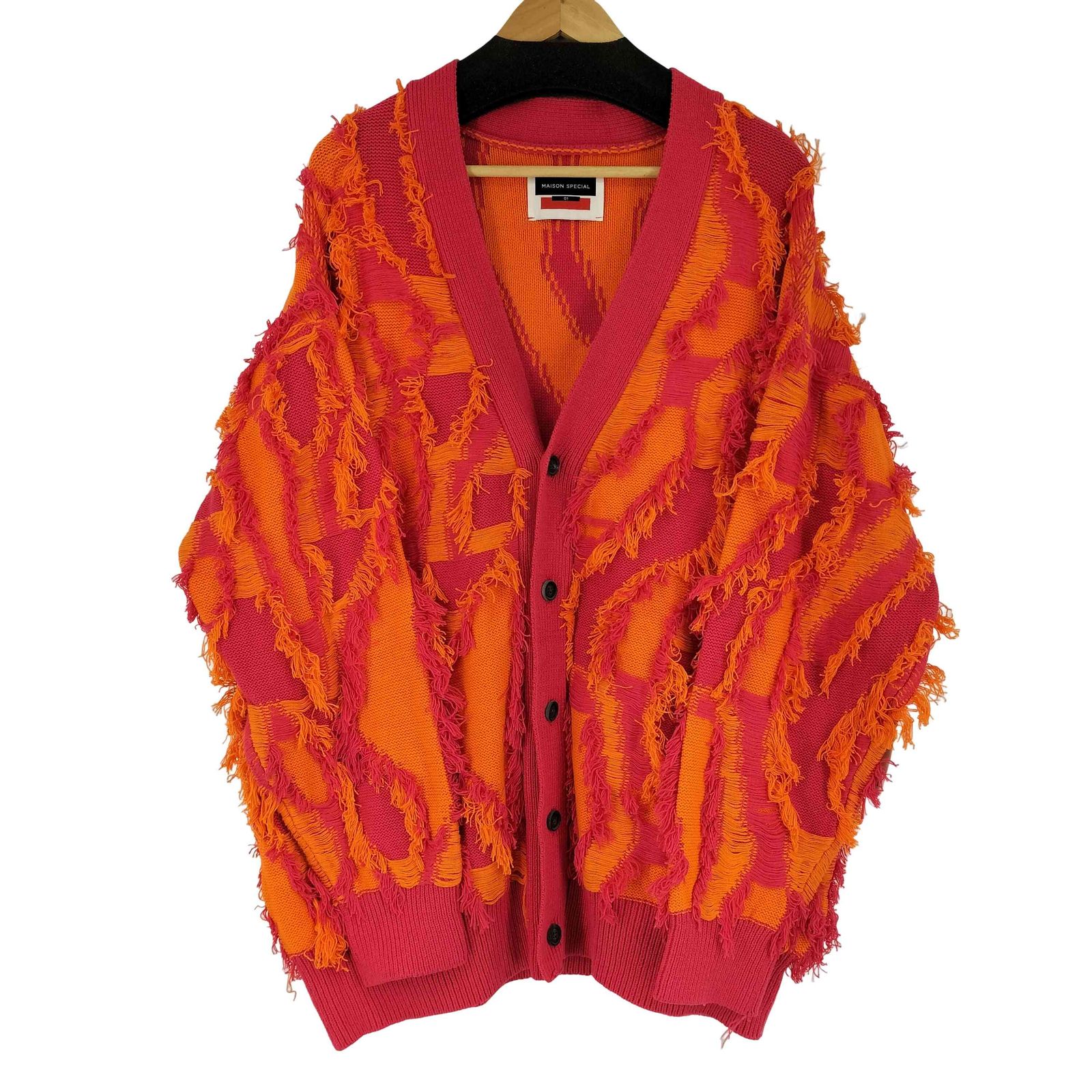 ネオグランジプライムオーバーフリンジジャガードVネックニット