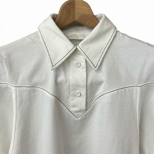 クロエ CHLOE 24SS ボリュームスリーブ プルオーバー ブラウス 半袖 白 ホワイト 36 CHC24SHT0704810736 ■GY21 レディース クロエ CHLOE 24SS ボリュームスリーブ プルオーバー ブラウス