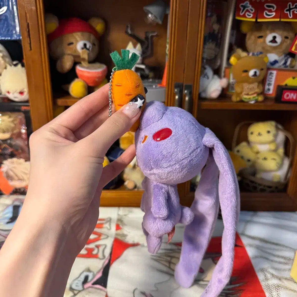 動作OK 汎用うさぎ ぬいぐるみ キーホルダー ハンヨウうさぎ HAN にんじん