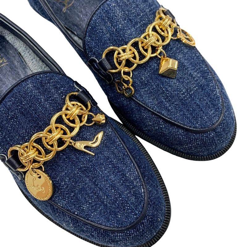 クリスチャンルブタン デニム チェーン ローファー ブルー 楽天