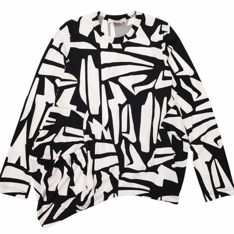 コムデギャルソン COMME des GARCONS 22AW AD2025 カットソー Tシャツ 総柄 変形デザイン 長袖 GJ-T013 XS 黒 ブラック 白 0530