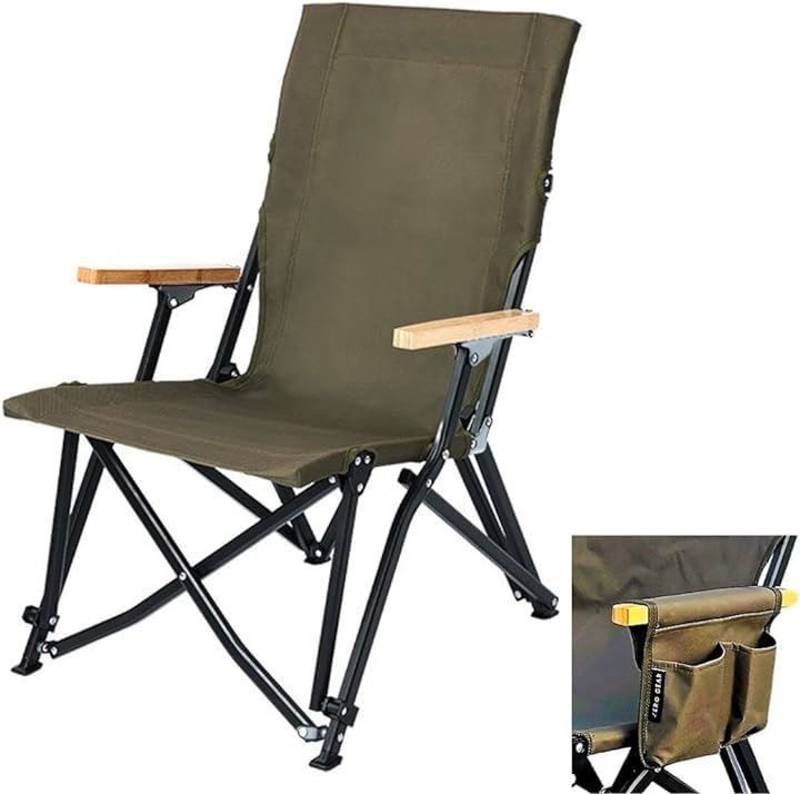 ZERO GEAR フォールディングチェア サイドポケット付き アルミ 超ジュラルミンA2024 生地600Dポリエステル 耐荷重120kg リラックス( オリーブ)