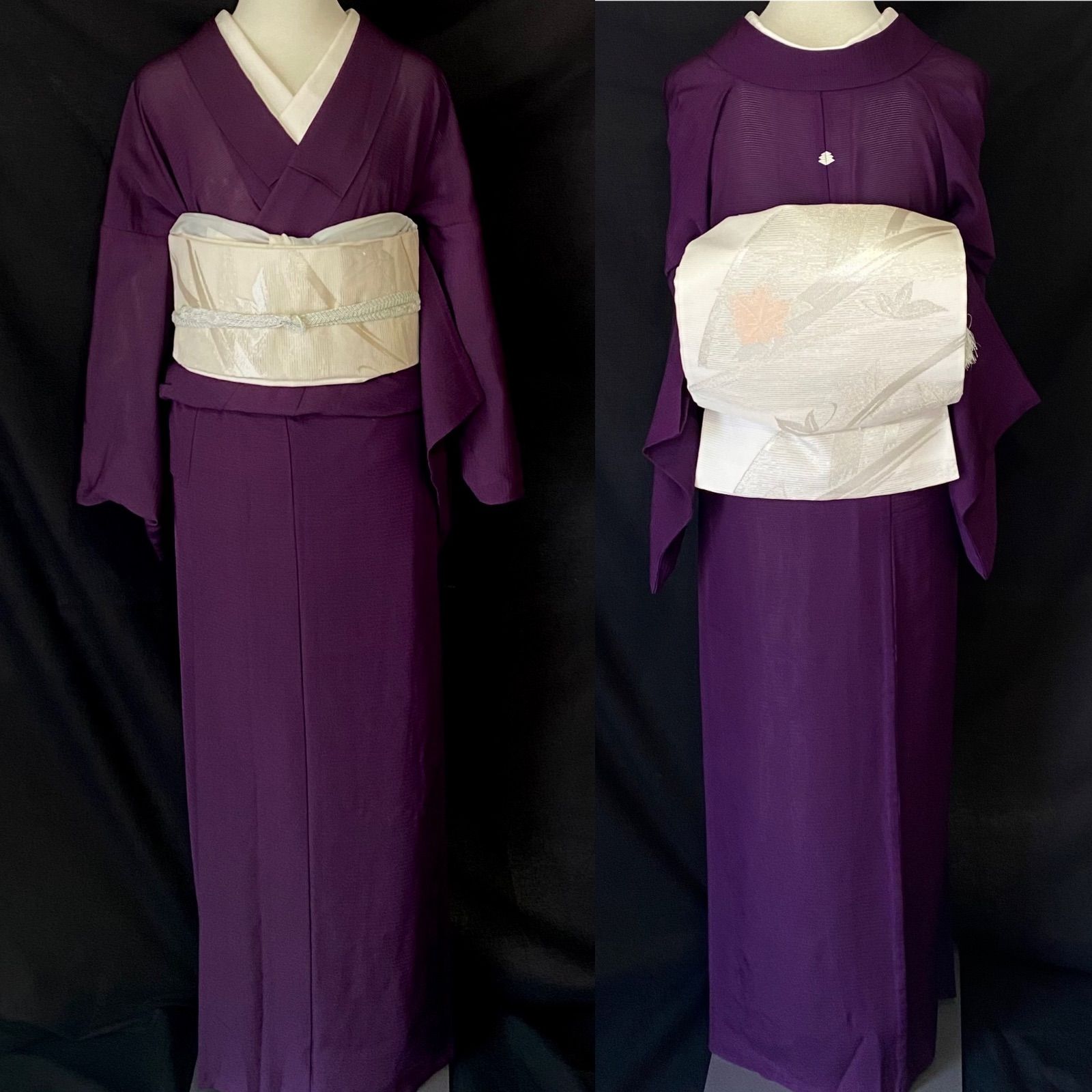 駒絽の紫の着物〉SALE 色無地夏着物裄長透ける織り出し一つ紋 - 色無地 