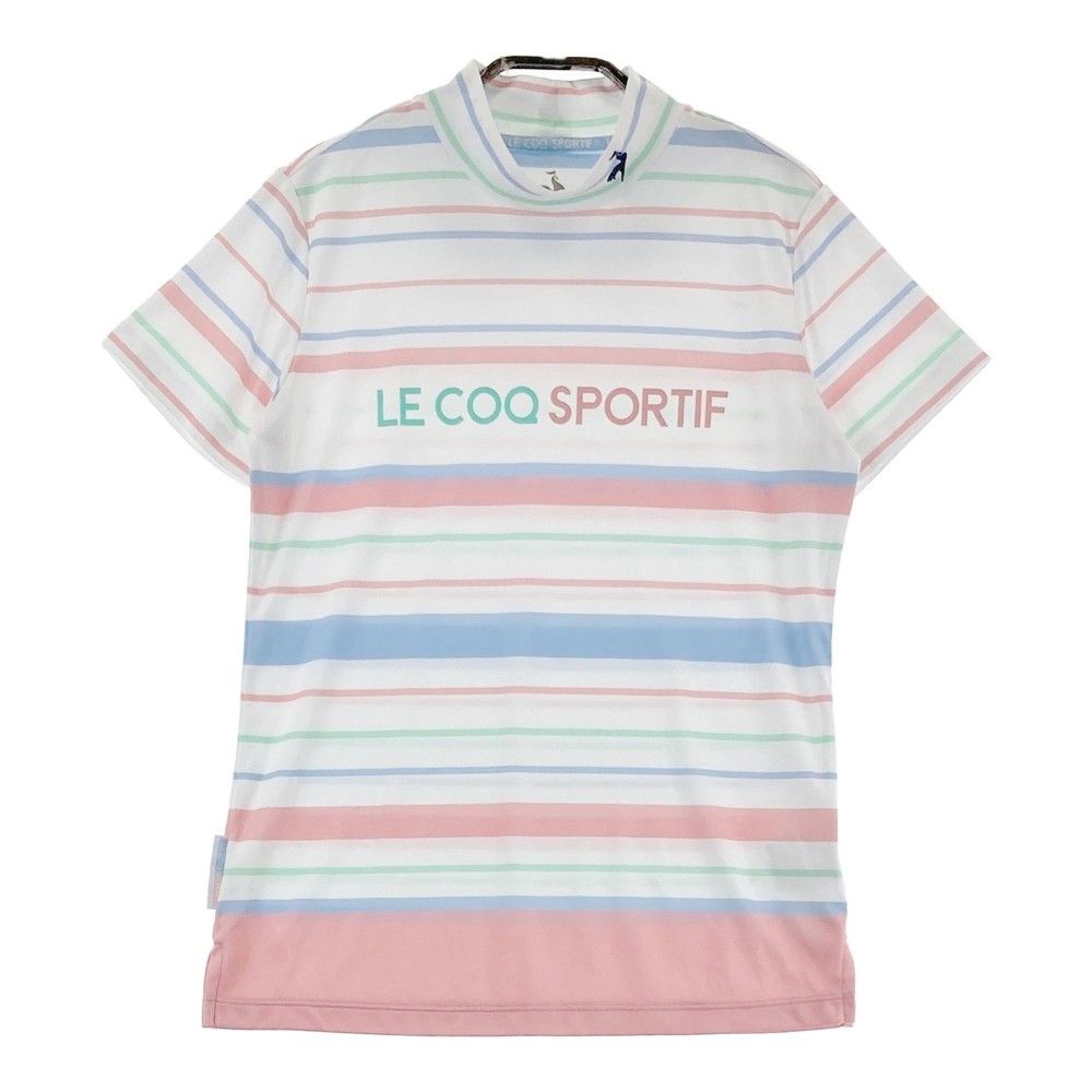 サイズ：M LECOQ GOLF ルコックゴルフ 2023年モデル ハイネック 半袖Tシャツ ボーダー柄 ホワイト系 [240101228194]# ゴルフウェア レディース ストスト