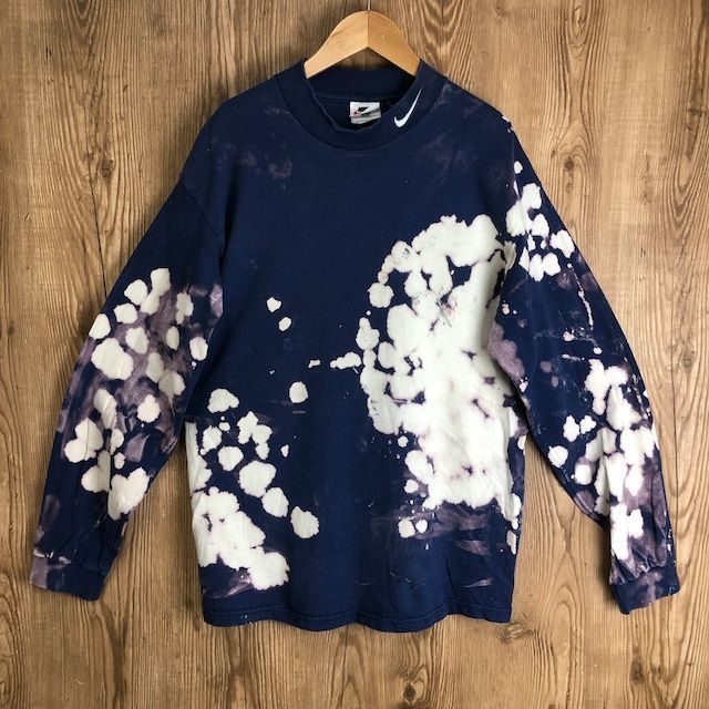 USA製 90s VINTAGE NIKE 後染め ブリーチ タイダイ ロンT 長袖 Tシャツ ハイネック メンズ L サイズ 90年代 made in usa ストリート アメカジ 古着 e24062417