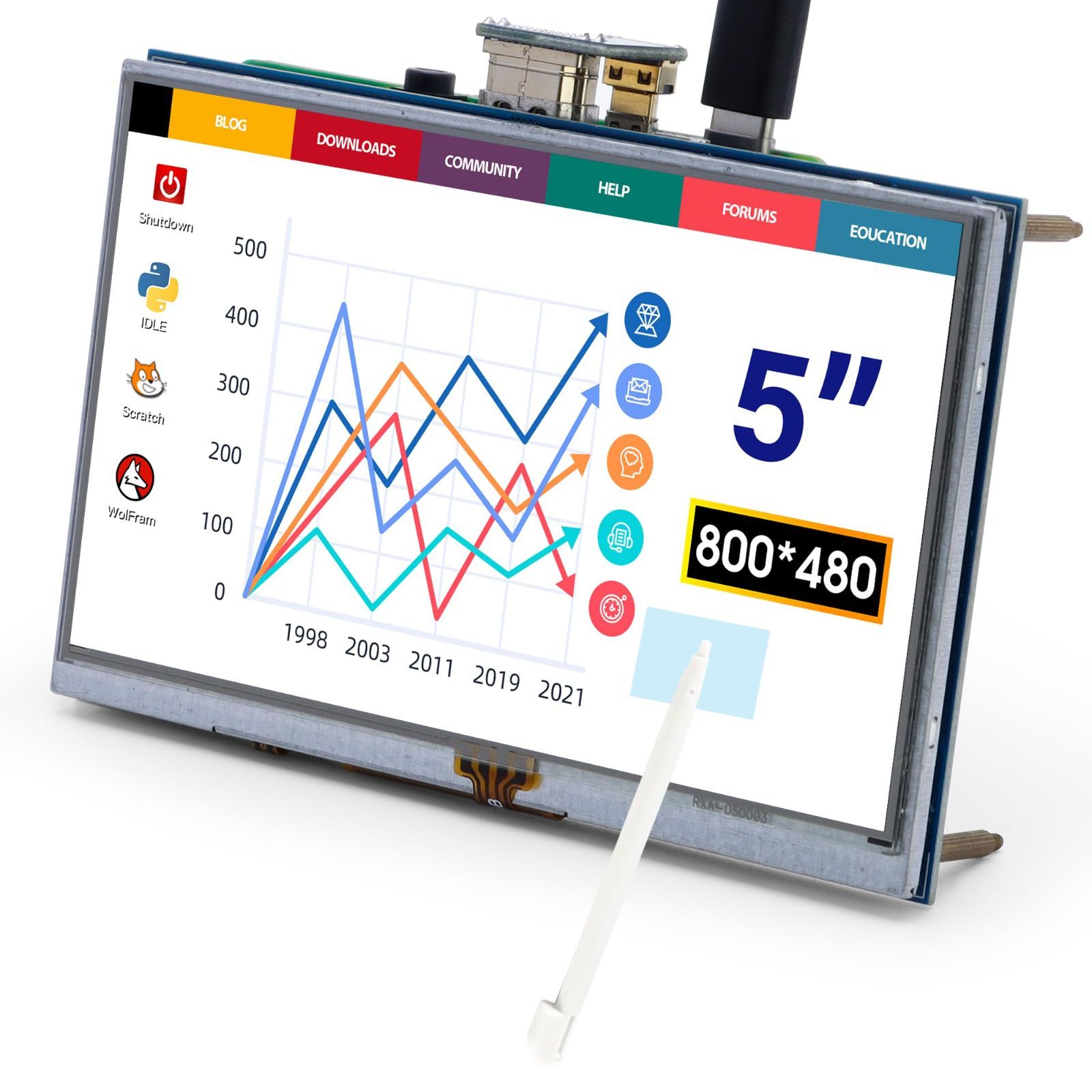 ELECROW モバイルモニター 5インチ モバイルディスプレイ LCD ディスプレイ ポータブルモニター 800*480 タッチパネルモニター Raspberry Pi向け 4B 3B ゲーム機 Win PC用対応
