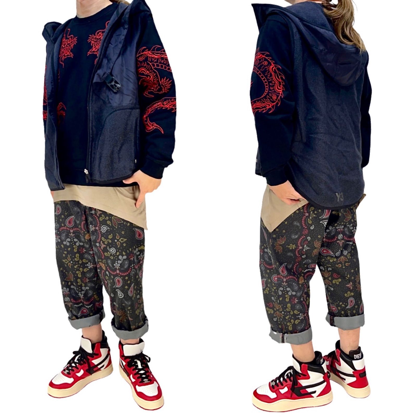 IUTER イウター 龍 ドラゴン 刺繍 ワイド ルーズ フィット クルー  