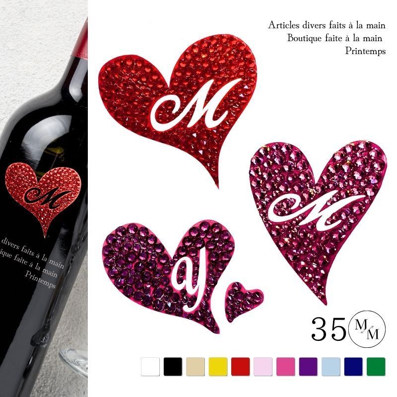 スワロフスキー デコ シール 35mm イニシャル ハート 切り抜き