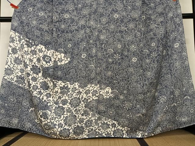 平和屋着物○銀座もとじ 訪問着 藍 菊唐草文 たとう紙付き 正絹 逸品