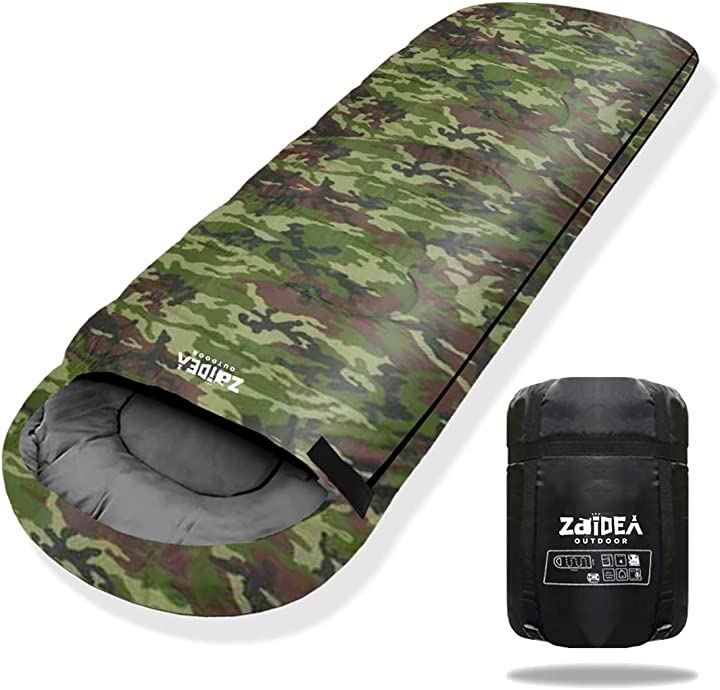ZAIDEA 寝袋 シュラフ 幅90cm 人工 ダウン 封筒型 オールシーズン ワイド 210T キャンプ 大きい( 迷彩) 