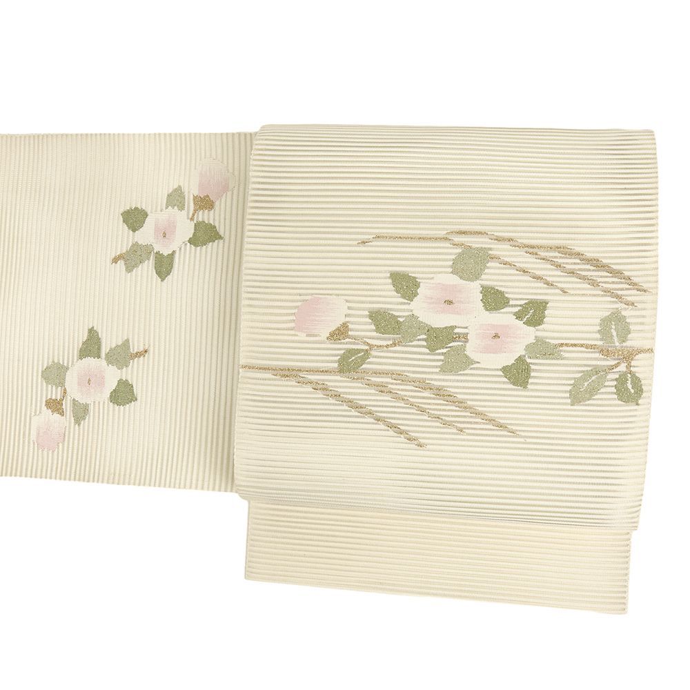 名古屋帯 未使用 絽 白地に花 未使用品 名古屋帯 夏帯 絽 クリーム 花