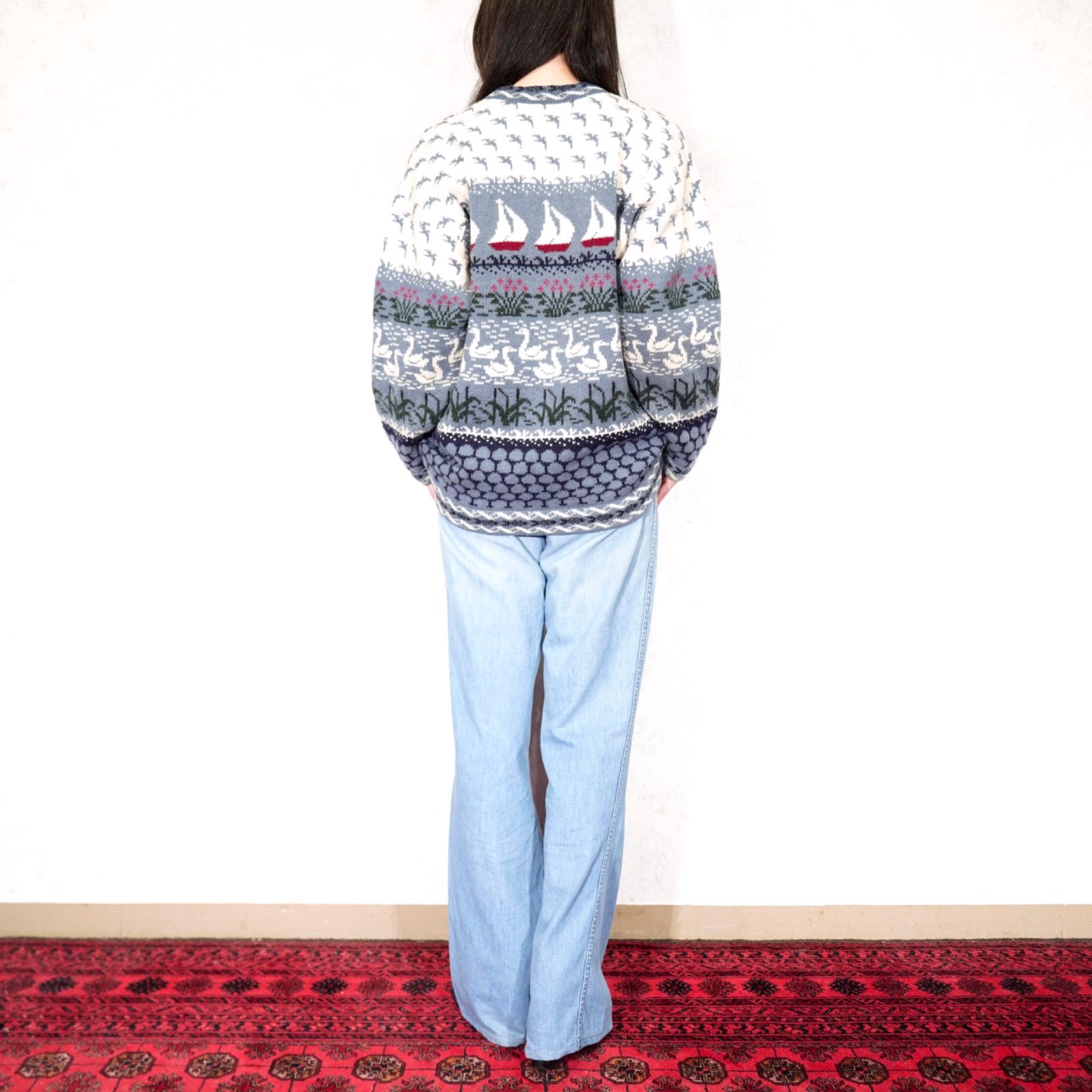 KNIT|アメリカ古着あひるとヨット柄デザインニット