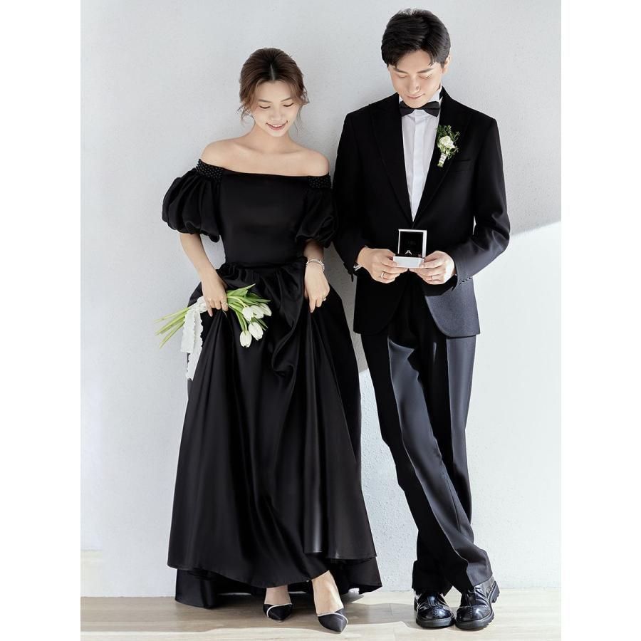カラードレス ロングドレス パーティードレス ブラック オフ